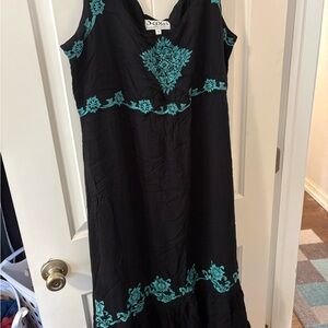 HIBIS Lace Works Black Maxi Dress with Teal Accents